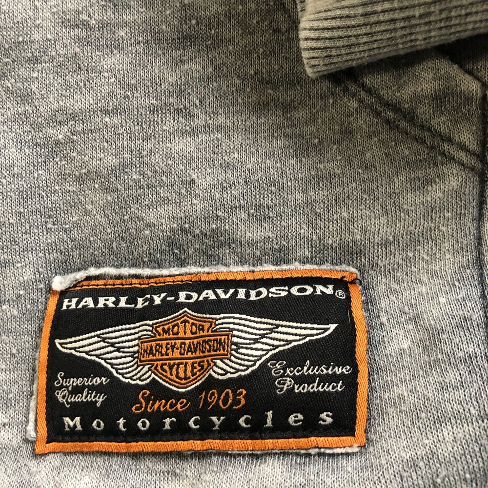 Harley-Davidson Heather Gray Full Zip Hoodie with Orange Trim Logo - Picture 2 of 6
